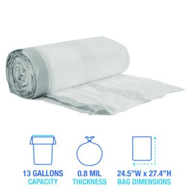 Drawstring Kitchen Bags/Liners, Drawstring, 13 Gal, 24" x 28", White, 50 Bags/Roll, 2 Rolls/Carton