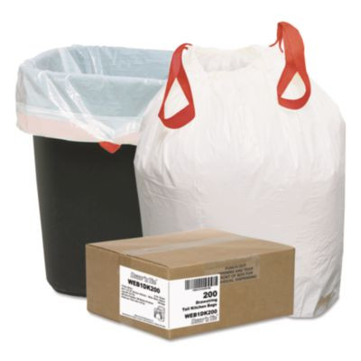Heavy-Duty Trash Bags, Drawstring, 13 Gal, 24.5" x 27.38", White, 50 Bags/Roll, 4 Rolls/Box