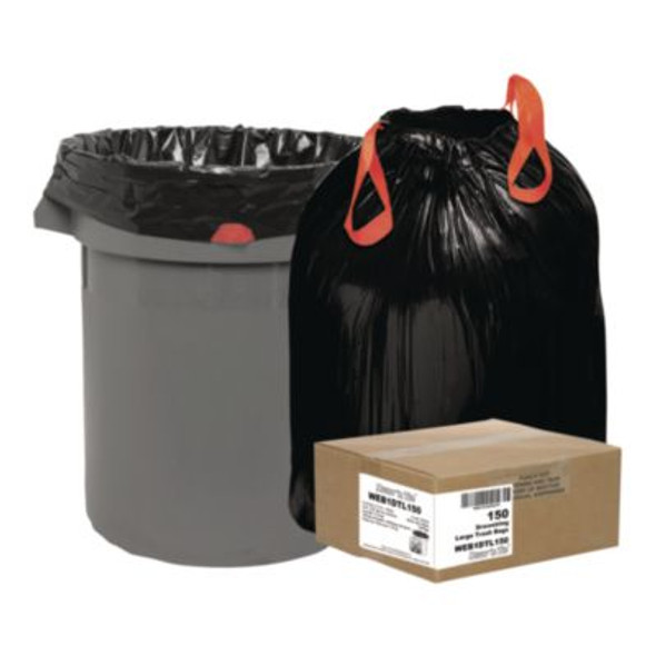 Heavy-Duty Trash Bags, Drawstring, 33 Gal, 1.2 Mil, 33.5" x 38", Black, 25 Bags/Roll, 6 Rolls/Box