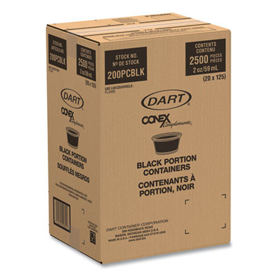 Conex Complements Portion/Medicine Cups, 2 Oz, Plastic, Black, 125/Bag, 20 Bags/Carton