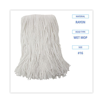 Mop Head, Value Standard Head, Rayon Fiber, Cut-End, #16, White, 12/Carton