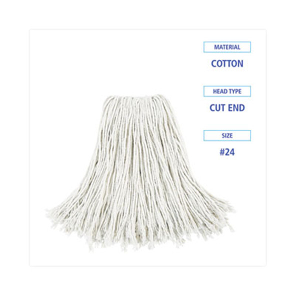 Cut-End Wet Mop Head, Cotton, #24, White 12/Carton