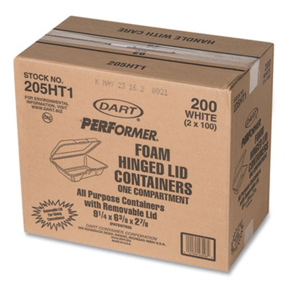 Foam Hinged Lid Containers, 6.4 x 9.3 x 2.9, White, 100/Pack, 2 Packs/Carton