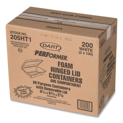 Foam Hinged Lid Containers, 6.4 x 9.3 x 2.9, White, 100/Pack, 2 Packs/Carton