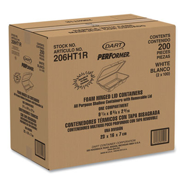 Foam Hinged Lid Containers, 6.4 X 9.3 X 2.6, White, 200/Carton
