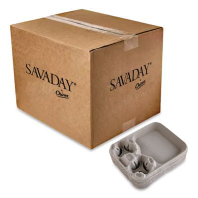 Strongholder Molded Fiber Cup/Food Tray, 8 Oz To 44 Oz, Two Cups + Food Tray, Beige, 100/Carton