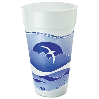 Horizon Hot/Cold Foam Drinking Cups, 20 Oz, White/Blueberry, 25/Bag, 20 Bags/Carton