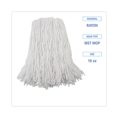 Premium Cut-End Wet Mop Heads, Rayon, 16 Oz, White, 12/Carton