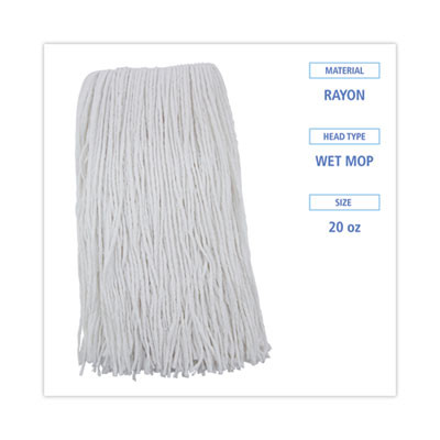 Premium Cut-End Wet Mop Heads, Rayon, 20 Oz, White, 12/Carton