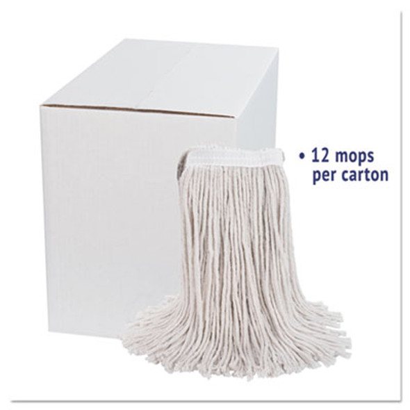 Premium Cut-End Wet Mop Heads, Cotton, 24Oz, White, 12/Carton