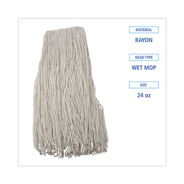 Premium Cut-End Wet Mop Heads, Rayon, 24 Oz, White, 12/Carton