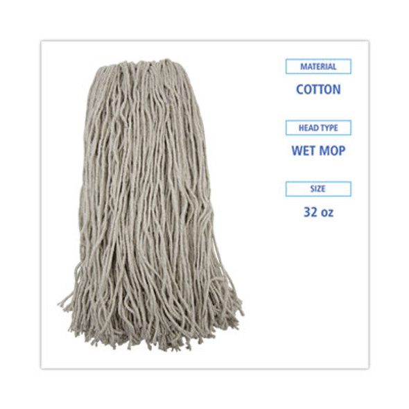Mop Head, Premium Standard Head, Cotton Fiber, 32Oz, White, 12/Carton