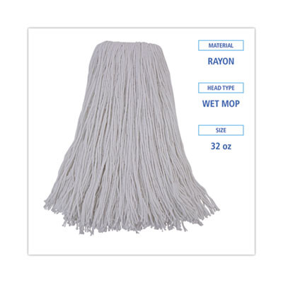 Mop Head, Premium Standard Head, Rayon Fiber, 32 Oz, White, 12/Carton