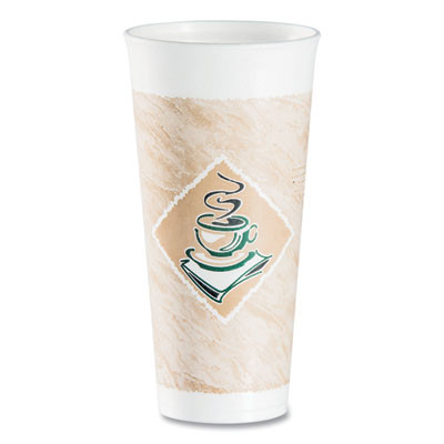 Cafe G Foam Hot/Cold Cups, 24 Oz, Brown/Green/White, 20/Bag, 25 Bags/Carton