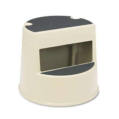 Rolling Step Stool, Curved Design, 2-Step, Retracting Casters, 350 Lb Capacity, 16" Diameter x 13.5"h, Beige