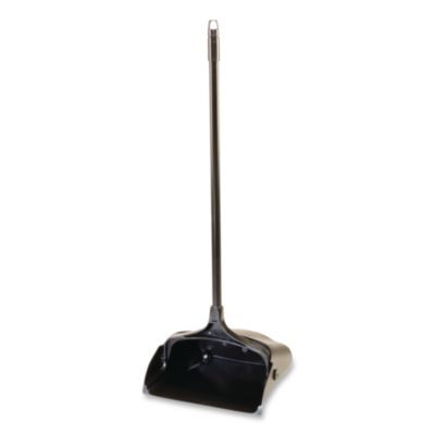 Lobby Pro Upright Dustpan With Wheels, 12.5 x 37,  27.5" Handle, Polypropylene/Vinyl Coat, Black