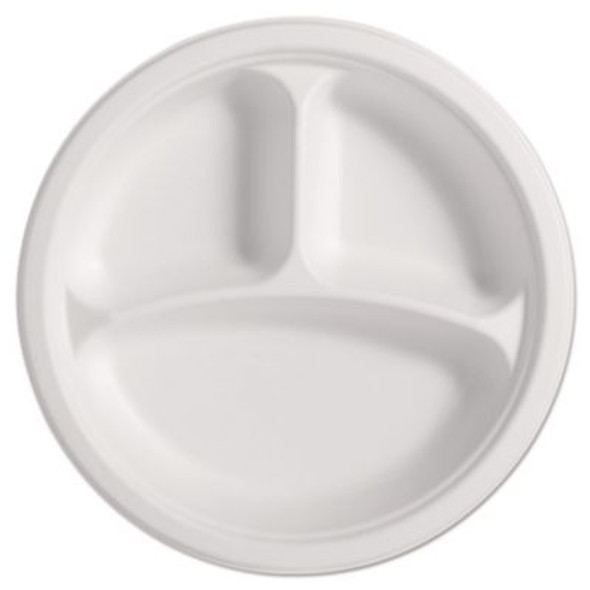 Paperpro Naturals Molded Fiber Dinnerware, Round Plates, 3-Compartment, 10.25" Dia, Natural, 125/Pack, 4 Packs/Carton