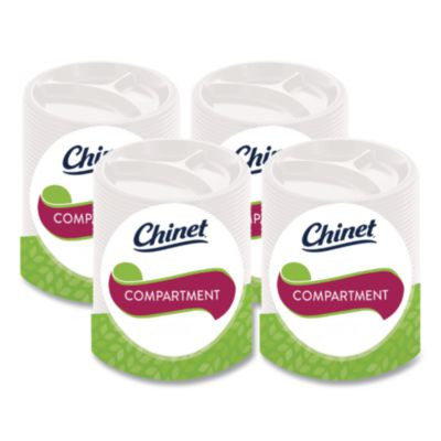 Paperpro Naturals Molded Fiber Dinnerware, Round Plates, 3-Compartment, 10.25" Dia, Natural, 125/Pack, 4 Packs/Carton