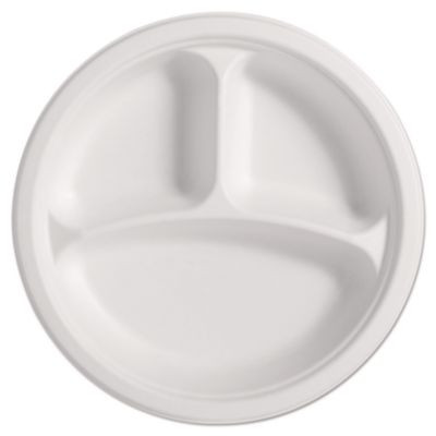 Paperpro Naturals Molded Fiber Dinnerware, Round Plates, 3-Compartment, 10.25" Dia, Natural, 125/Pack, 4 Packs/Carton