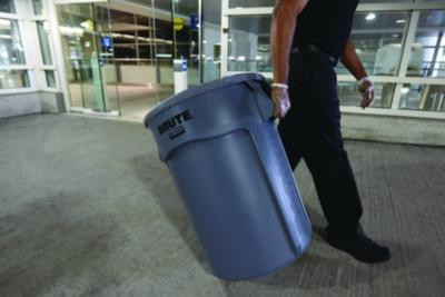 Vented Round Brute Container, 10 Gal, Plastic, Gray