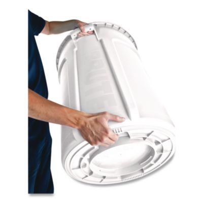 Vented Round Brute Container, 10 Gal, Plastic, White