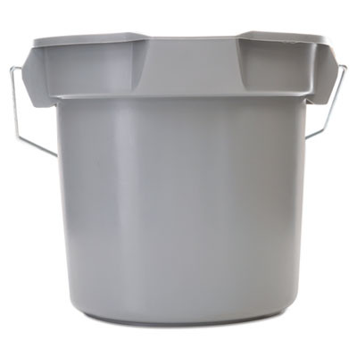 Brute Round Utility Pail, 14 Qt, Plastic, Gray, 12" Diameter