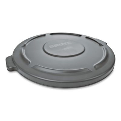 Brute Self-Draining Flat Top Lids For 20 Gal Round Brute Containers, 19.88" Diameter, Gray