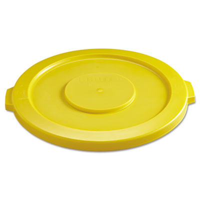 Brute Self-Draining Flat Top Lids For 32 Gal Round Brute Containers, 22.25" Diameter, Yellow