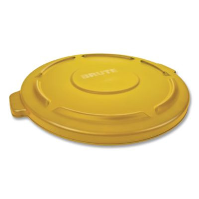 Brute Self-Draining Flat Top Lids For 32 Gal Round Brute Containers, 22.25" Diameter, Yellow