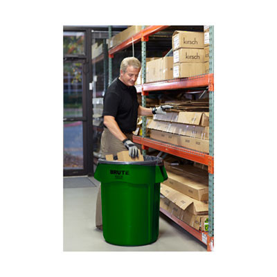 Vented Round Brute Container, 32 Gal, Plastic, Dark Green
