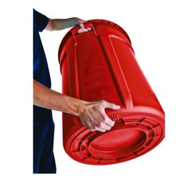 Vented Round Brute Container, 32 Gal, Plastic, Red