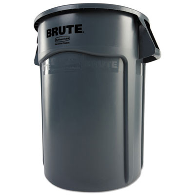 Vented Round Brute Container, 44 Gal., Plastic, Gray