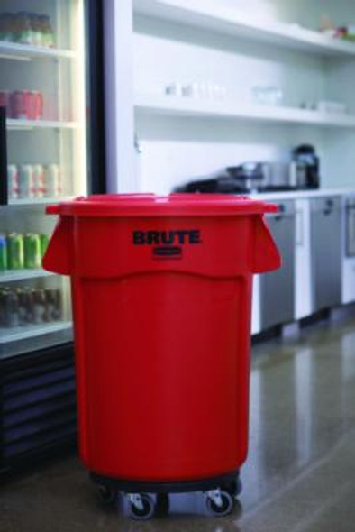 Vented Round Brute Container, 44 Gal, Plastic, Red, 4/Carton
