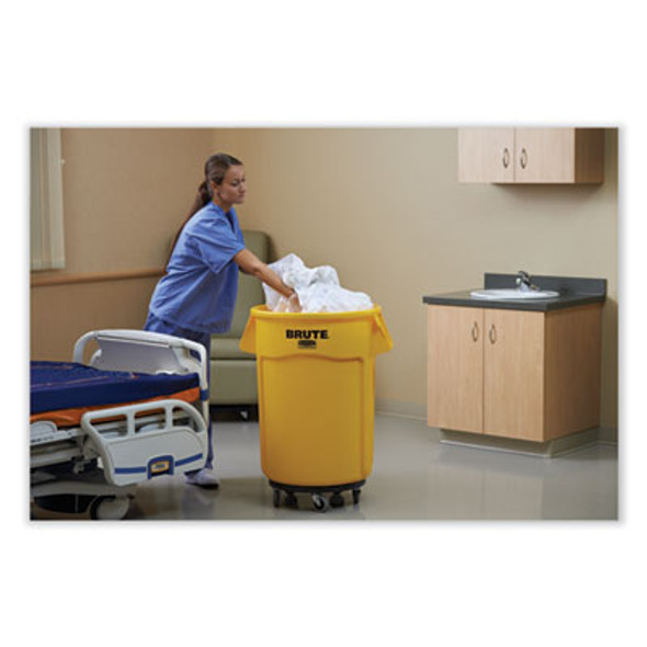 Vented Round Brute Container, 44 Gal, Plastic, Yellow