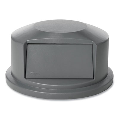 Round Brute Dome Top Receptacle, Push Door For 44 Gal Containers, 24.81" Diameter x 12.63h, Gray