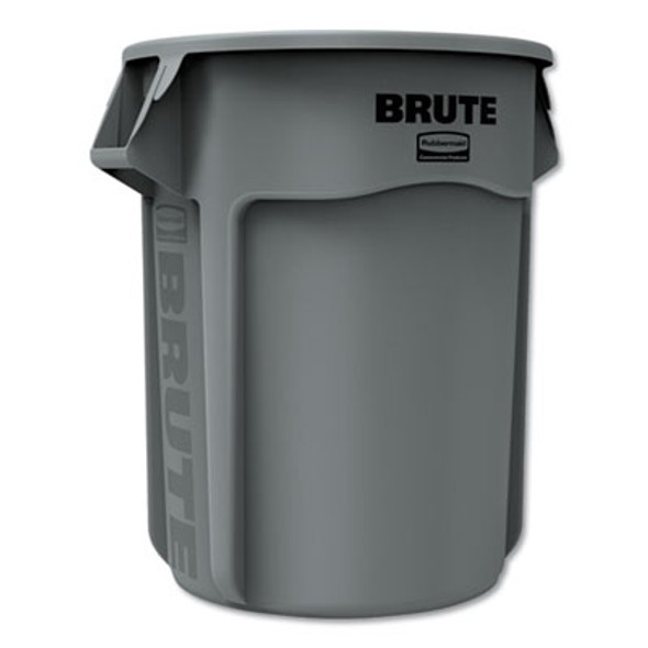 Vented Round Brute Container, 55 Gal, Plastic, Gray