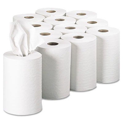 Pacific Blue Basic Recycled Paper Towel Roll, 1-Ply, 7.88" x 350 Ft, White, 12 Rolls/Carton