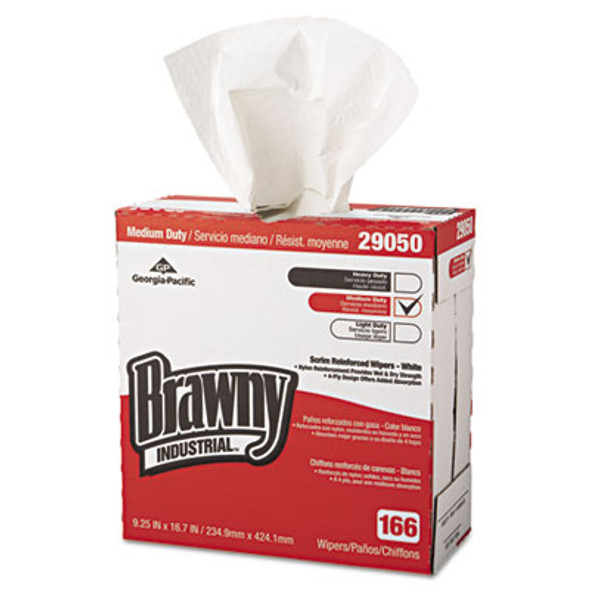 Medium Duty Scrim Reinforced Wipers, 4-Ply, 9.25 x 16.69, Unscented, White, 166/Box, 5 Boxes/Carton