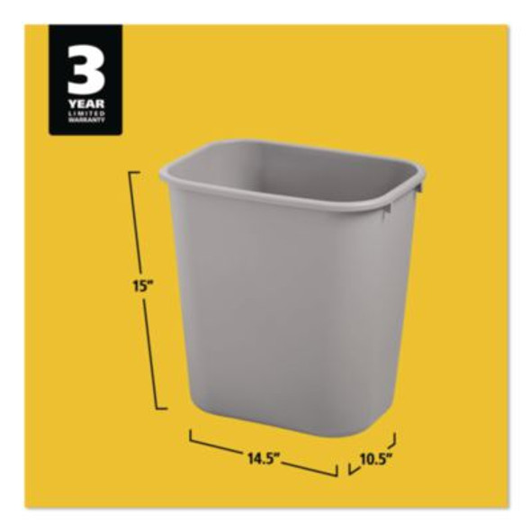 Deskside Plastic Wastebasket, 7 Gal, Plastic, Gray