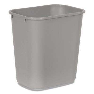 Deskside Plastic Wastebasket, 7 Gal, Plastic, Gray
