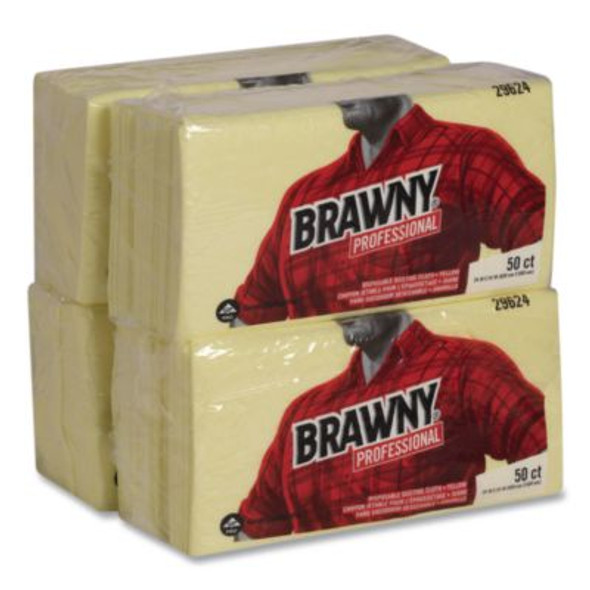 Dusting Cloths, Quarterfold, 24 x 24, Unscented, Yellow, 50/Pack, 4 Packs/Carton