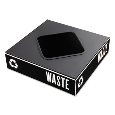 Public Square Recycling Container Lid, Square Opening, 15.25w x 15.25d x 2h, Black