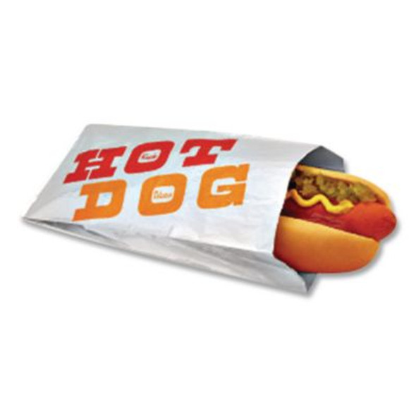 Foil Single-Serve Bags, Hot Dog Labeling, 3.5" x 1.5" x 8.5", Silver/Red/Orange, 1,000/Carton