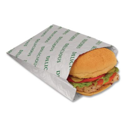 Foil/Paper/Honeycomb Insulated Bag, Delicious Labeling, 8" x 2" x 6", White, 1,000/Carton