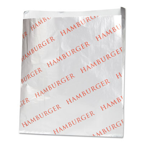 Foil Single-Serve Bags, Hamburger Labeling, 6" x 0.75" x 6.5", Silver/Red, 1,000/Carton