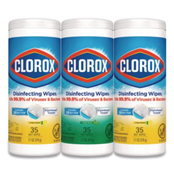 Disinfecting Wipes, 1-Ply, 7 x 8, Fresh Scent/Citrus Blend, White, 35/Canister, 3 Canisters/Pack