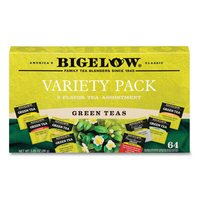 Green Tea Assortment, Individually Wrapped, Eight Flavors, 64 Tea Bags/Box