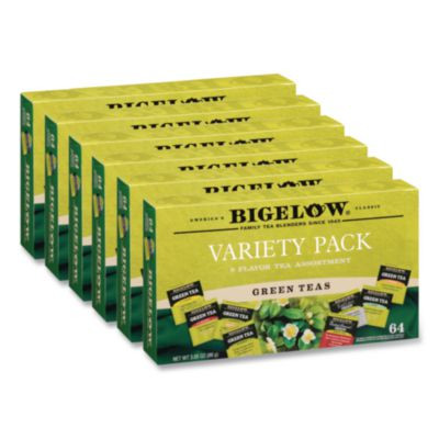 Green Tea Assortment, Tea Bags, 64/Box, 6 Boxes/Carton