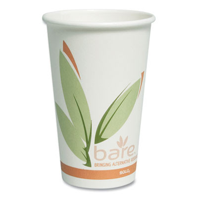 Bare Eco-Forward Recycled Content Pcf Paper Hot Cups, Proplanet Seal, 16 Oz, Green/White/Beige, 1,000/Carton