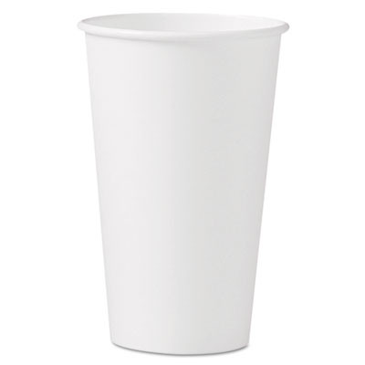 Single-Sided Poly Paper Hot Cups, 16 Oz, White, 50/Sleeve, 20 Sleeves/Carton